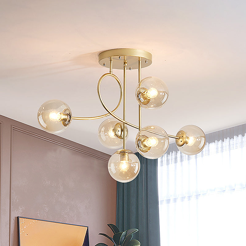 Modern 6 Heads Chandelier Lighting with Clear Glass Shade Brass Global Ceiling Hang Fixture Clearhalo 'Ceiling Lights' 'Chandeliers' 'Glass shade' 'Glass' 'Modern Chandeliers' 'Modern' Lighting' 520455