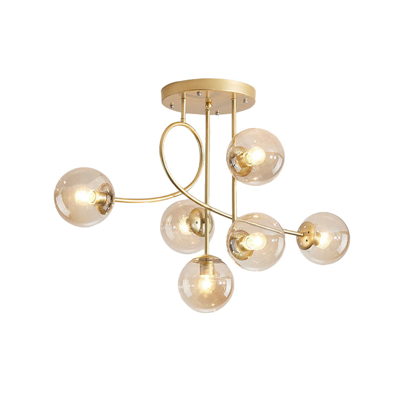 Modern 6 Heads Chandelier Lighting with Clear Glass Shade Brass Global Ceiling Hang Fixture Clearhalo 'Ceiling Lights' 'Chandeliers' 'Glass shade' 'Glass' 'Modern Chandeliers' 'Modern' Lighting' 520456