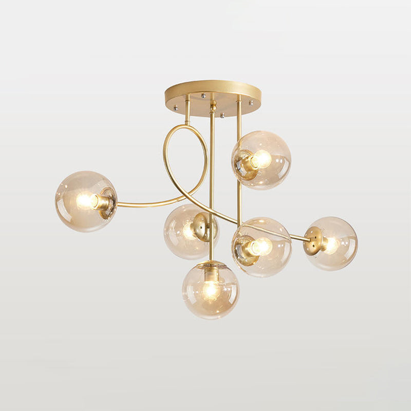 Modern 6 Heads Chandelier Lighting with Clear Glass Shade Brass Global Ceiling Hang Fixture Clearhalo 'Ceiling Lights' 'Chandeliers' 'Glass shade' 'Glass' 'Modern Chandeliers' 'Modern' Lighting' 520457