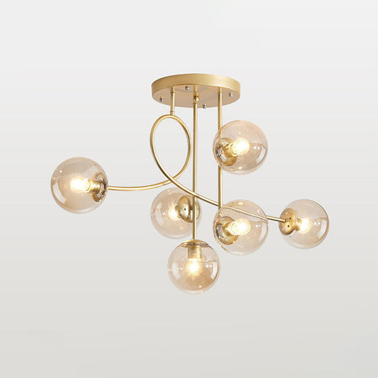 Modern 6 Heads Chandelier Lighting with Clear Glass Shade Brass Global Ceiling Hang Fixture Clearhalo 'Ceiling Lights' 'Chandeliers' 'Glass shade' 'Glass' 'Modern Chandeliers' 'Modern' Lighting' 520457