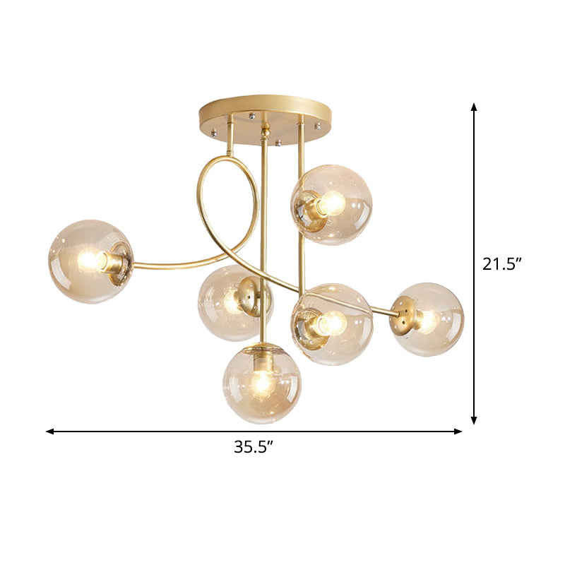 Modern 6 Heads Chandelier Lighting with Clear Glass Shade Brass Global Ceiling Hang Fixture Clearhalo 'Ceiling Lights' 'Chandeliers' 'Glass shade' 'Glass' 'Modern Chandeliers' 'Modern' Lighting' 520458