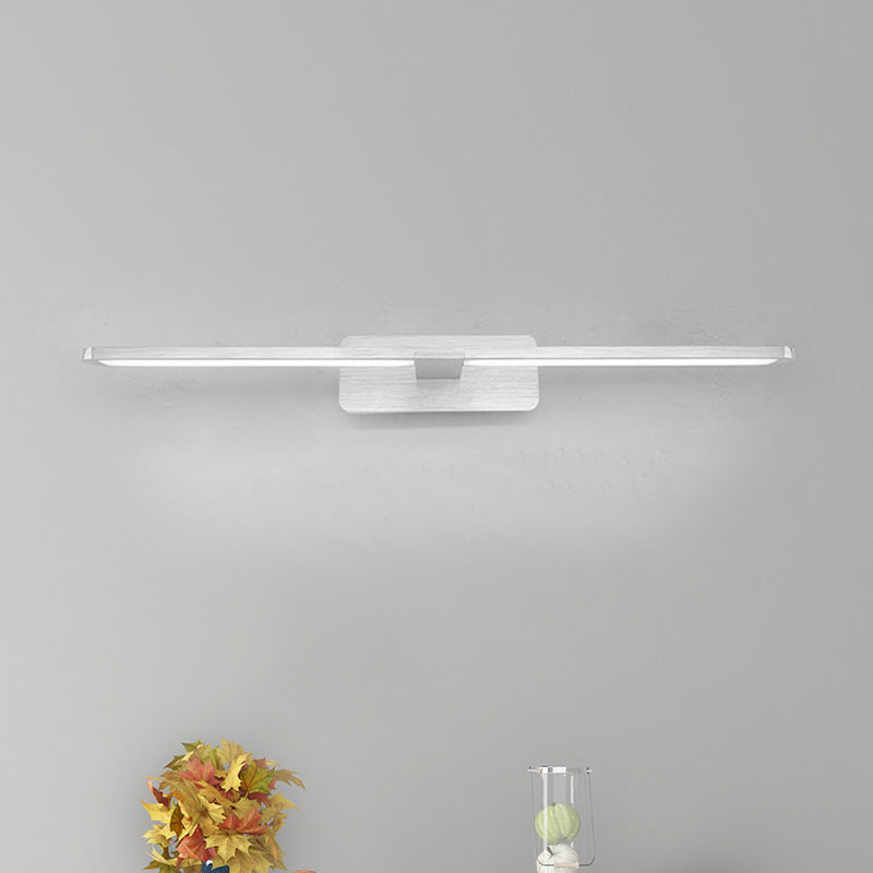 Linear Metal Wall Sconce Lamp Modernist Led 19.5"/23.5"/34" Wide Silver/Nickle Wall Mounted Vanity Light Fixture in White/Warm Light Clearhalo 'Cast Iron' 'Glass' 'Industrial' 'Modern wall lights' 'Modern' 'Tiffany' 'Traditional wall lights' 'Vanity Lights' 'Wall Lights' Lighting' 520478