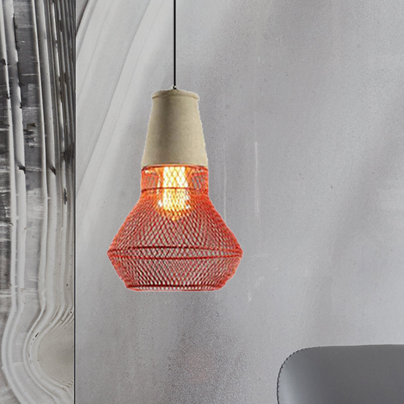 Cone Pendant Lamp Contemporary Stone 1 Light Hanging Ceiling Light for Restaurant with Black/Red Wire-Cage Shade Clearhalo 'Ceiling Lights' 'Modern Pendants' 'Modern' 'Pendant Lights' 'Pendants' Lighting' 520510