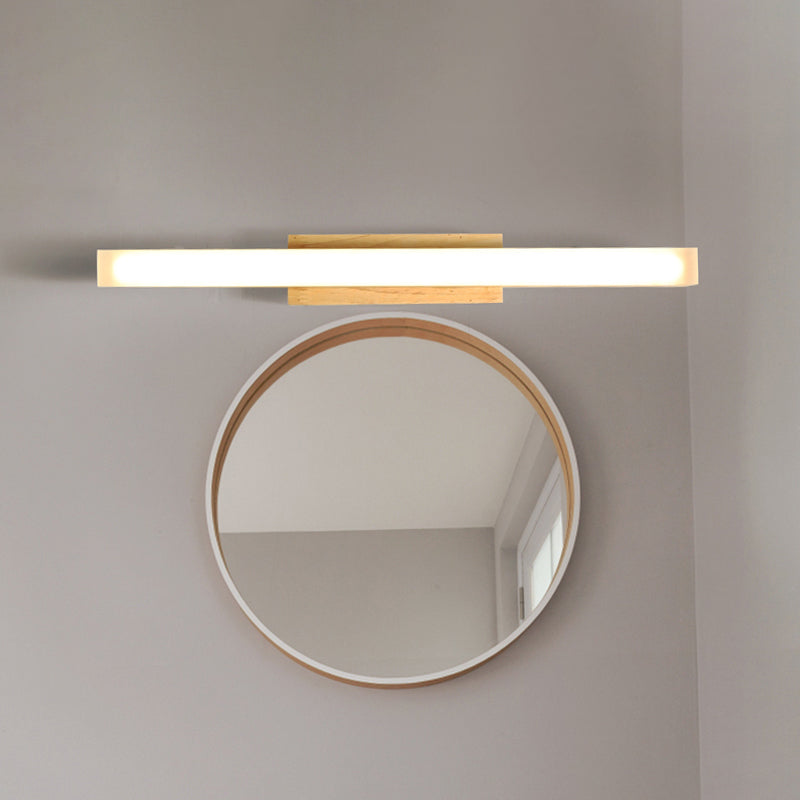 Wood Linear Vanity Lamp Modernist Led 16"/23.5"/31.5" Wide Beige Vanity Sconce Light in White/Warm Light Clearhalo 'Vanity Lights' 'Wall Lights' Lighting' 520528