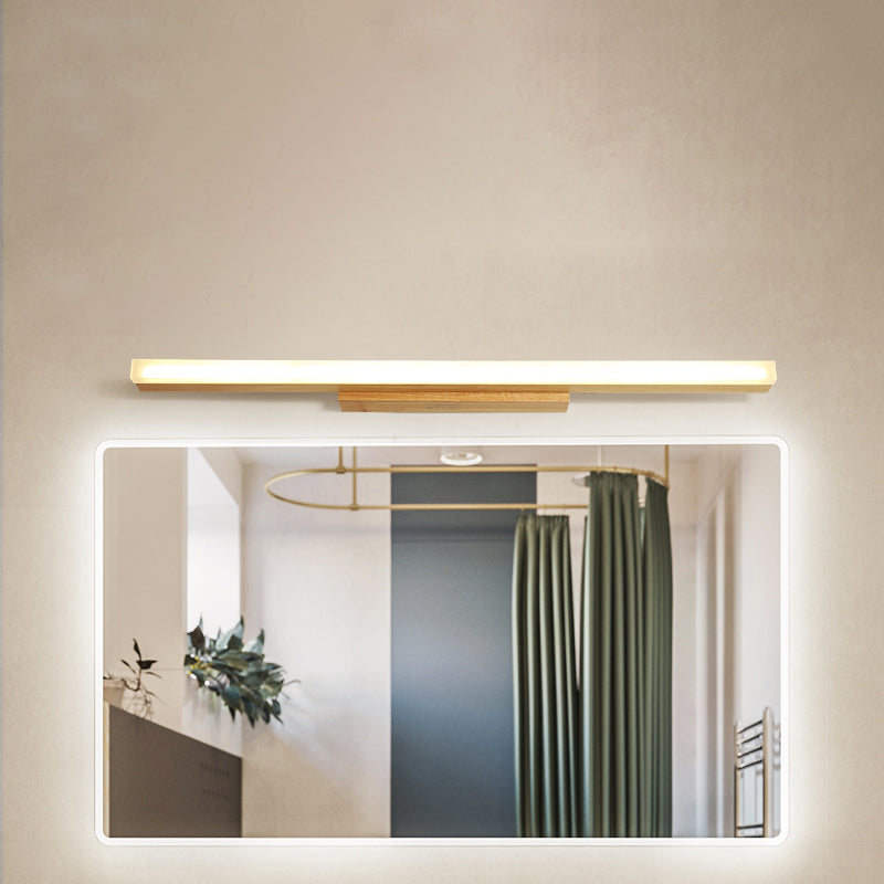 Wood Linear Vanity Lamp Modernist Led 16"/23.5"/31.5" Wide Beige Vanity Sconce Light in White/Warm Light Clearhalo 'Vanity Lights' 'Wall Lights' Lighting' 520529