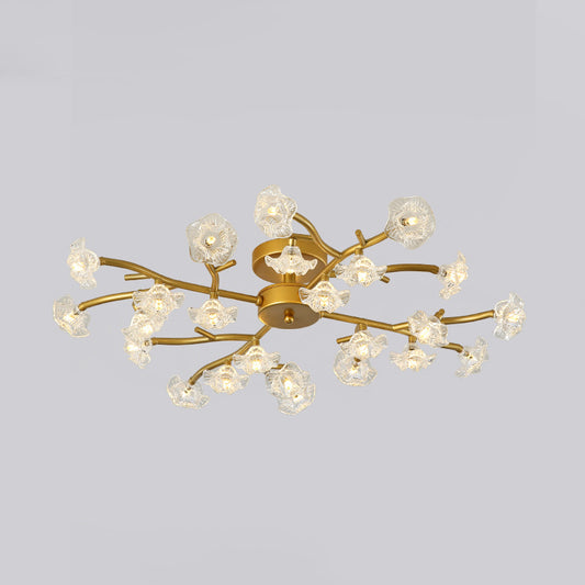 Floral Semi Flushmount Lighting Contemporary Metallic 24-Light Bedroom Flush Ceiling Lamp in Brass Clearhalo 'Ceiling Lights' 'Close To Ceiling Lights' 'Close to ceiling' 'Semi-flushmount' Lighting' 520534