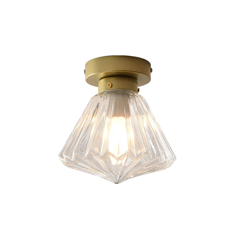 1-Light Bedroom Flush Mount Light Post Modern Brass Flush Lamp with Diamond Clear Prismatic Glass Shade Clearhalo 'Ceiling Lights' 'Close To Ceiling Lights' 'Close to ceiling' 'Flush mount' Lighting' 520553