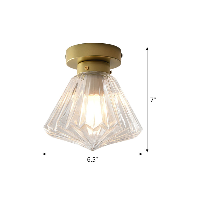 1-Light Bedroom Flush Mount Light Post Modern Brass Flush Lamp with Diamond Clear Prismatic Glass Shade Clearhalo 'Ceiling Lights' 'Close To Ceiling Lights' 'Close to ceiling' 'Flush mount' Lighting' 520555