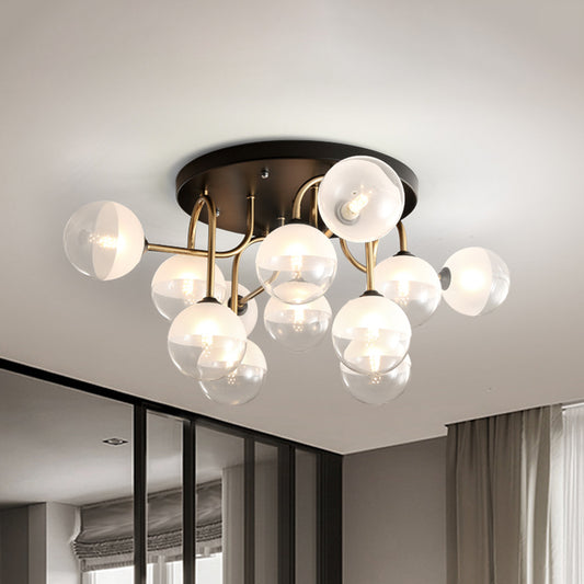 White Glass Globe Flush Lighting Modernist 12-Head Ceiling Flush Mount in Brass for Living Room Clearhalo 'Ceiling Lights' 'Close To Ceiling Lights' 'Close to ceiling' 'Glass shade' 'Glass' 'Semi-flushmount' Lighting' 520562