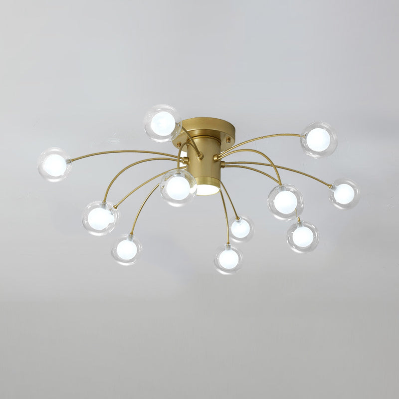 Bubble Flushmount Lighting Post Modern Clear Glass 13 Lights Brass Finish LED Flush Ceiling Lamp Clearhalo 'Ceiling Lights' 'Close To Ceiling Lights' 'Close to ceiling' 'Flush mount' Lighting' 520571