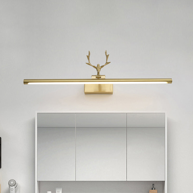 Brass Linear Wall Sconce Lighting Modernist Led Metal Vanity Wall Sconce with Antler Arm in Warm Light, 16"/21.5"/27.5" Wide Clearhalo 'Cast Iron' 'Glass' 'Industrial' 'Modern wall lights' 'Modern' 'Tiffany' 'Traditional wall lights' 'Vanity Lights' 'Wall Lights' Lighting' 520573