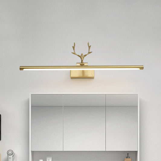 Brass Linear Wall Sconce Lighting Modernist Led Metal Vanity Wall Sconce with Antler Arm in Warm Light, 16"/21.5"/27.5" Wide Clearhalo 'Cast Iron' 'Glass' 'Industrial' 'Modern wall lights' 'Modern' 'Tiffany' 'Traditional wall lights' 'Vanity Lights' 'Wall Lights' Lighting' 520573