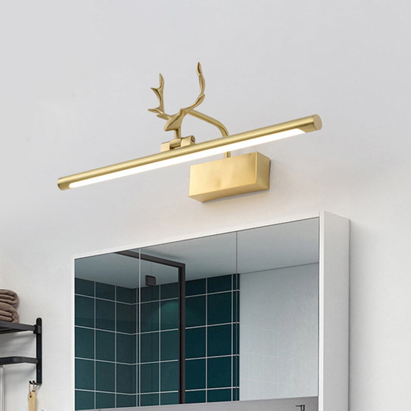 Brass Linear Wall Sconce Lighting Modernist Led Metal Vanity Wall Sconce with Antler Arm in Warm Light, 16"/21.5"/27.5" Wide Clearhalo 'Cast Iron' 'Glass' 'Industrial' 'Modern wall lights' 'Modern' 'Tiffany' 'Traditional wall lights' 'Vanity Lights' 'Wall Lights' Lighting' 520574