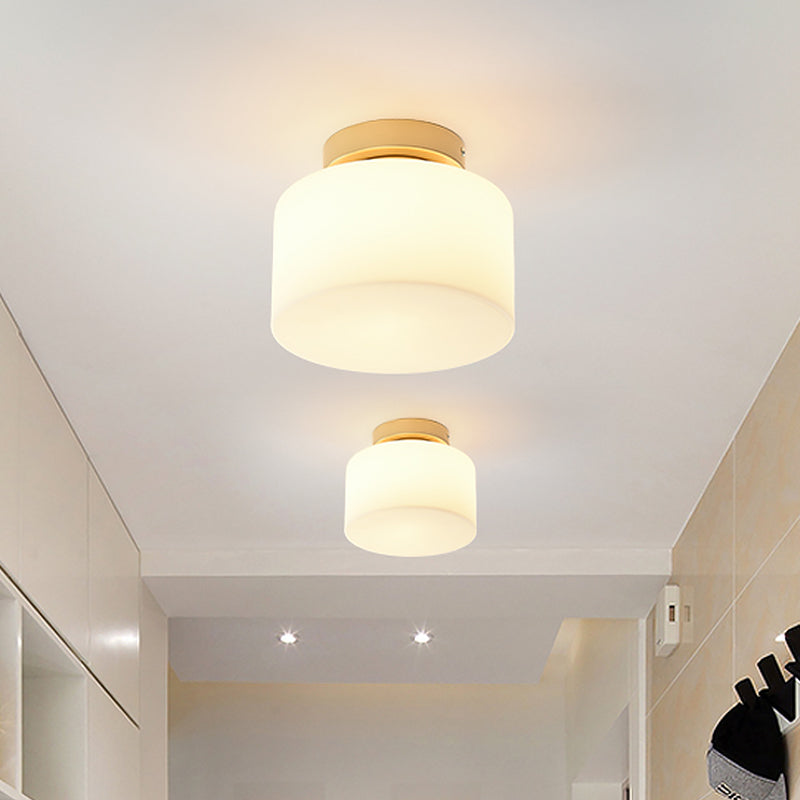 Brass Jar Shape Flush Mounted Light Minimalist 1-Light Frosted White Glass Flush Ceiling Lamp White Clearhalo 'Ceiling Lights' 'Close To Ceiling Lights' 'Close to ceiling' 'Flush mount' Lighting' 520585