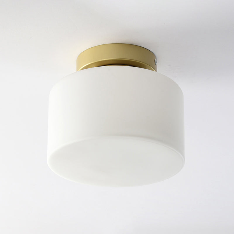 Brass Jar Shape Flush Mounted Light Minimalist 1-Light Frosted White Glass Flush Ceiling Lamp Clearhalo 'Ceiling Lights' 'Close To Ceiling Lights' 'Close to ceiling' 'Flush mount' Lighting' 520588