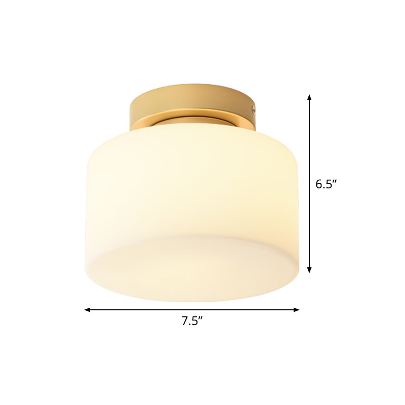 Brass Jar Shape Flush Mounted Light Minimalist 1-Light Frosted White Glass Flush Ceiling Lamp Clearhalo 'Ceiling Lights' 'Close To Ceiling Lights' 'Close to ceiling' 'Flush mount' Lighting' 520589