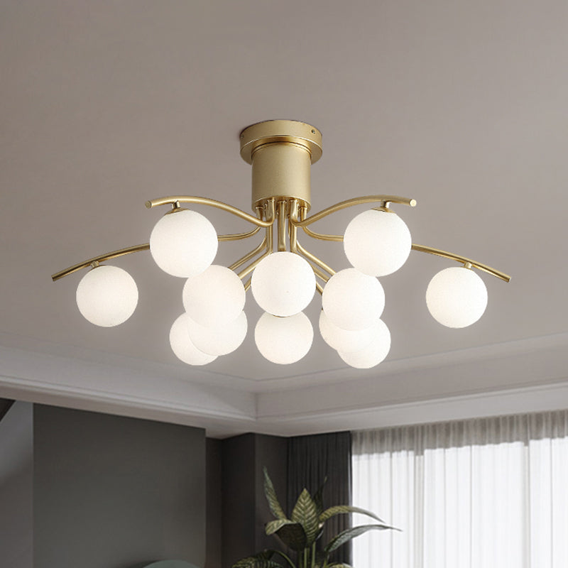 Post-Modern Modo Flush Mount White Glass 12-Head Living Room LED Semi Close to Ceiling Lamp in Brass Brass Clearhalo 'Ceiling Lights' 'Close To Ceiling Lights' 'Close to ceiling' 'Semi-flushmount' Lighting' 520600