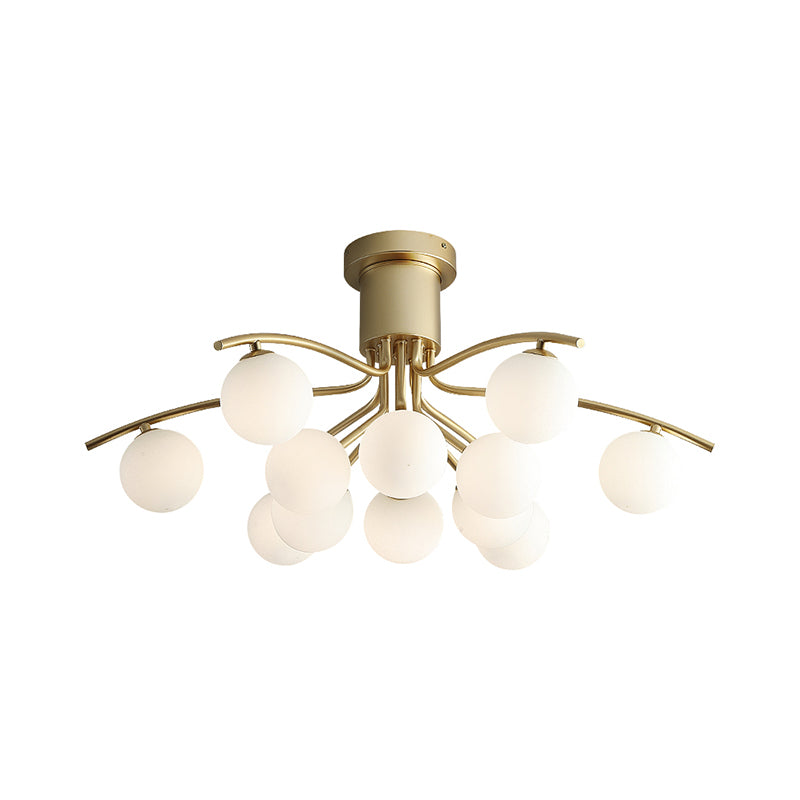 Post-Modern Modo Flush Mount White Glass 12-Head Living Room LED Semi Close to Ceiling Lamp in Brass Clearhalo 'Ceiling Lights' 'Close To Ceiling Lights' 'Close to ceiling' 'Semi-flushmount' Lighting' 520602