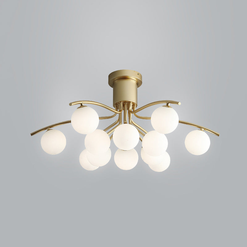 Post-Modern Modo Flush Mount White Glass 12-Head Living Room LED Semi Close to Ceiling Lamp in Brass Clearhalo 'Ceiling Lights' 'Close To Ceiling Lights' 'Close to ceiling' 'Semi-flushmount' Lighting' 520603