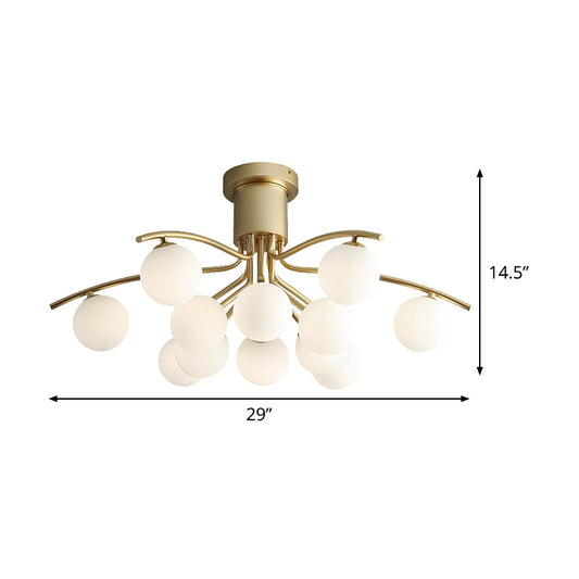 Post-Modern Modo Flush Mount White Glass 12-Head Living Room LED Semi Close to Ceiling Lamp in Brass Clearhalo 'Ceiling Lights' 'Close To Ceiling Lights' 'Close to ceiling' 'Semi-flushmount' Lighting' 520604