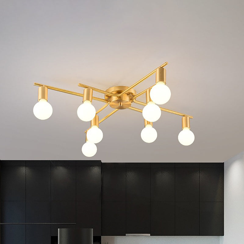 Brass Molecular Flushmount Light Post Modern 8 Bulbs Cream Glass Flush Mount Ceiling Lamp Brass Clearhalo 'Ceiling Lights' 'Close To Ceiling Lights' 'Close to ceiling' 'Flush mount' Lighting' 520614