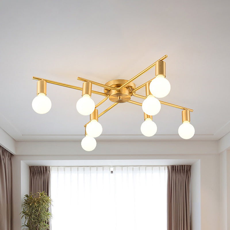 Brass Molecular Flushmount Light Post Modern 8 Bulbs Cream Glass Flush Mount Ceiling Lamp Clearhalo 'Ceiling Lights' 'Close To Ceiling Lights' 'Close to ceiling' 'Flush mount' Lighting' 520615