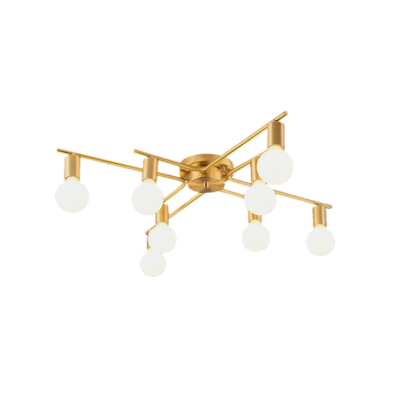 Brass Molecular Flushmount Light Post Modern 8 Bulbs Cream Glass Flush Mount Ceiling Lamp Clearhalo 'Ceiling Lights' 'Close To Ceiling Lights' 'Close to ceiling' 'Flush mount' Lighting' 520616