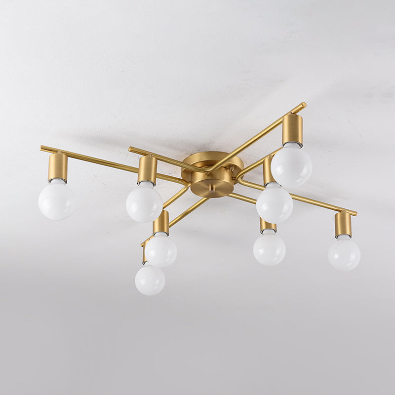 Brass Molecular Flushmount Light Post Modern 8 Bulbs Cream Glass Flush Mount Ceiling Lamp Clearhalo 'Ceiling Lights' 'Close To Ceiling Lights' 'Close to ceiling' 'Flush mount' Lighting' 520617