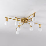 Brass Molecular Flushmount Light Post Modern 8 Bulbs Cream Glass Flush Mount Ceiling Lamp Clearhalo 'Ceiling Lights' 'Close To Ceiling Lights' 'Close to ceiling' 'Flush mount' Lighting' 520617