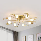 Minimalist Twisted Arm Semi Flush Lighting Metal 8 Heads Living Room Close to Ceiling Lamp in Gold Clearhalo 'Ceiling Lights' 'Close To Ceiling Lights' 'Close to ceiling' 'Glass shade' 'Glass' 'Semi-flushmount' Lighting' 520631