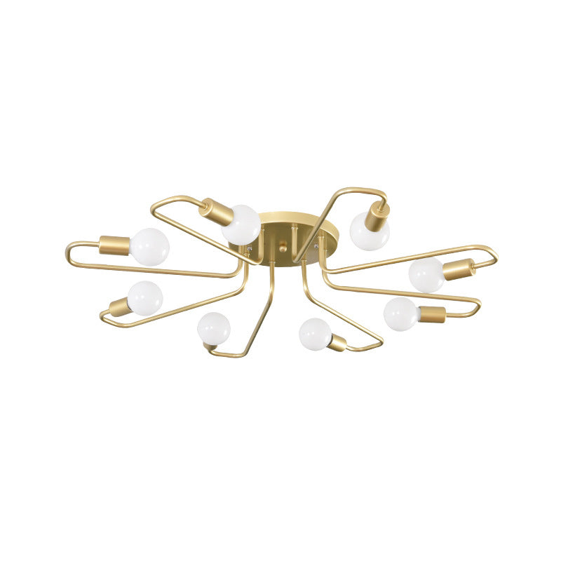 Minimalist Twisted Arm Semi Flush Lighting Metal 8 Heads Living Room Close to Ceiling Lamp in Gold Clearhalo 'Ceiling Lights' 'Close To Ceiling Lights' 'Close to ceiling' 'Glass shade' 'Glass' 'Semi-flushmount' Lighting' 520632