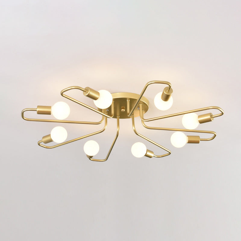 Minimalist Twisted Arm Semi Flush Lighting Metal 8 Heads Living Room Close to Ceiling Lamp in Gold Clearhalo 'Ceiling Lights' 'Close To Ceiling Lights' 'Close to ceiling' 'Glass shade' 'Glass' 'Semi-flushmount' Lighting' 520633