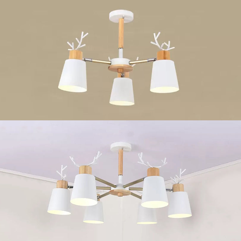 Metal Bucket Hanging Light with Antlers Nordic Style Chandelier in White for Living Room Clearhalo 'Ceiling Lights' 'Chandeliers' Lighting' options 52064