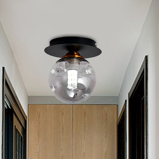 Ball Flush Light Fixture Simple Clear Dimpled Glass 1-Bulb Corridor Flush Mount Lamp in Black Black Clearhalo 'Ceiling Lights' 'Close To Ceiling Lights' 'Close to ceiling' 'Flush mount' Lighting' 520640