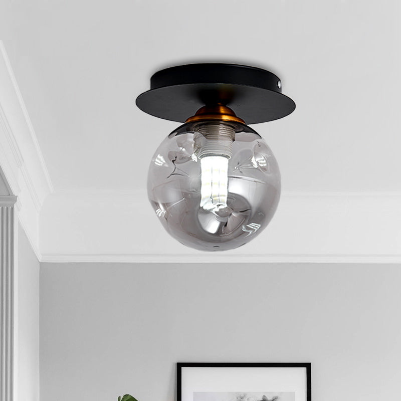 Ball Flush Light Fixture Simple Clear Dimpled Glass 1-Bulb Corridor Flush Mount Lamp in Black Clearhalo 'Ceiling Lights' 'Close To Ceiling Lights' 'Close to ceiling' 'Flush mount' Lighting' 520641