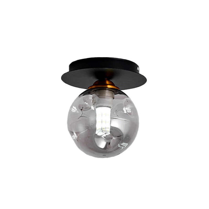 Ball Flush Light Fixture Simple Clear Dimpled Glass 1-Bulb Corridor Flush Mount Lamp in Black Clearhalo 'Ceiling Lights' 'Close To Ceiling Lights' 'Close to ceiling' 'Flush mount' Lighting' 520642