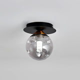 Ball Flush Light Fixture Simple Clear Dimpled Glass 1-Bulb Corridor Flush Mount Lamp in Black Clearhalo 'Ceiling Lights' 'Close To Ceiling Lights' 'Close to ceiling' 'Flush mount' Lighting' 520643