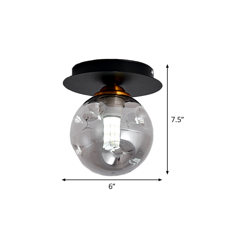 Ball Flush Light Fixture Simple Clear Dimpled Glass 1-Bulb Corridor Flush Mount Lamp in Black Clearhalo 'Ceiling Lights' 'Close To Ceiling Lights' 'Close to ceiling' 'Flush mount' Lighting' 520644