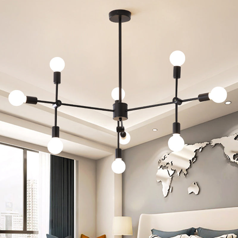 Sputnik Living Room Hanging Chandelier Opal Glass 9/12/15 Lights Modernist Hanging Lamp in Black/Gold Clearhalo 'Ceiling Lights' 'Chandeliers' 'Glass shade' 'Glass' 'Modern Chandeliers' 'Modern' Lighting' 520652