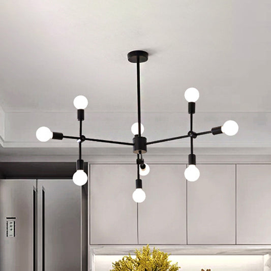 Sputnik Living Room Hanging Chandelier Opal Glass 9/12/15 Lights Modernist Hanging Lamp in Black/Gold Clearhalo 'Ceiling Lights' 'Chandeliers' 'Glass shade' 'Glass' 'Modern Chandeliers' 'Modern' Lighting' 520653