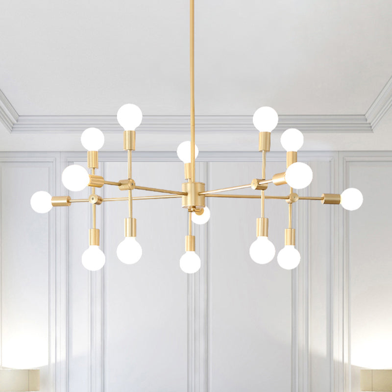 Sputnik Living Room Hanging Chandelier Opal Glass 9/12/15 Lights Modernist Hanging Lamp in Black/Gold Clearhalo 'Ceiling Lights' 'Chandeliers' 'Glass shade' 'Glass' 'Modern Chandeliers' 'Modern' Lighting' 520655