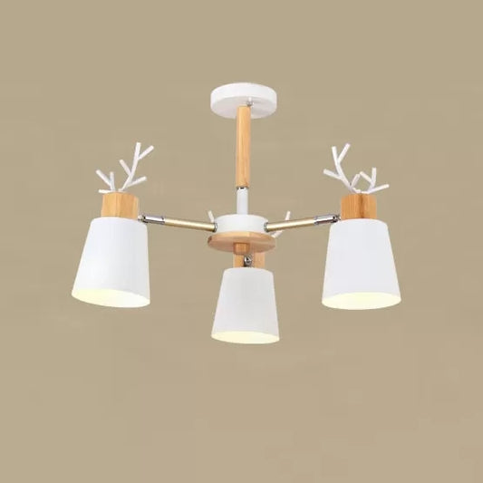 Metal Bucket Hanging Light with Antlers Nordic Style Chandelier in White for Living Room Clearhalo 'Ceiling Lights' 'Chandeliers' Lighting' options 52065