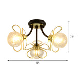 Metal Floral Flush Lighting Modernism 3 Lights Black Semi Ceiling Flush Mount with Modo Clear Prismatic Glass Shade Clearhalo 'Ceiling Lights' 'Close To Ceiling Lights' 'Close to ceiling' 'Flush mount' Lighting' 520665