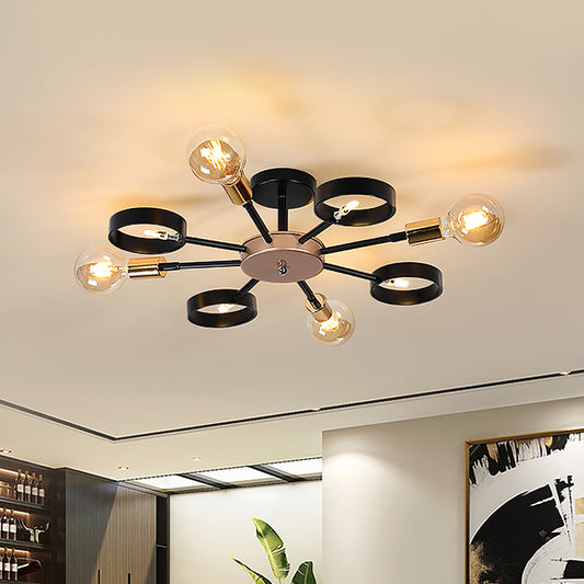 Sputnik Metal Flush Ceiling Light Post Modern 8 Heads Black LED Semi Flush Mount for Living Room Black Clearhalo 'Ceiling Lights' 'Close To Ceiling Lights' 'Close to ceiling' 'Glass shade' 'Glass' 'Pendant Lights' 'Semi-flushmount' Lighting' 520666