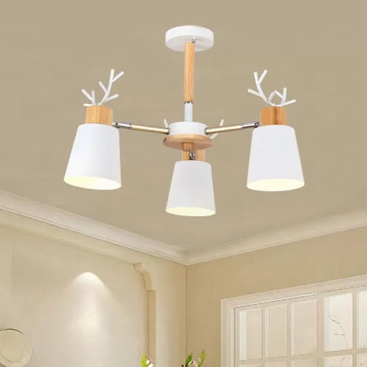 Metal Bucket Hanging Light with Antlers Nordic Style Chandelier in White for Living Room Clearhalo 'Ceiling Lights' 'Chandeliers' Lighting' options 52066