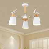 Metal Bucket Hanging Light with Antlers Nordic Style Chandelier in White for Living Room Clearhalo 'Ceiling Lights' 'Chandeliers' Lighting' options 52066