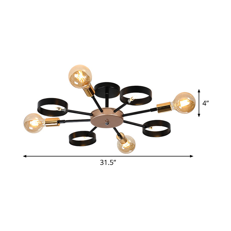 Sputnik Metal Flush Ceiling Light Post Modern 8 Heads Black LED Semi Flush Mount for Living Room Clearhalo 'Ceiling Lights' 'Close To Ceiling Lights' 'Close to ceiling' 'Glass shade' 'Glass' 'Pendant Lights' 'Semi-flushmount' Lighting' 520670