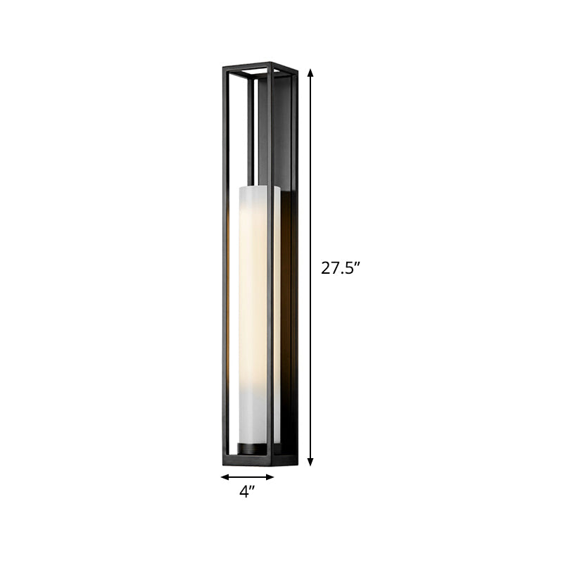 White Glass Tubular Wall Mount Light Modern 1-Bulb Black Wall Lamp Sconce with Rectangle Backplate Clearhalo 'Cast Iron' 'Glass' 'Industrial' 'Modern wall lights' 'Modern' 'Tiffany' 'Traditional wall lights' 'Wall Lamps & Sconces' 'Wall Lights' Lighting' 520705