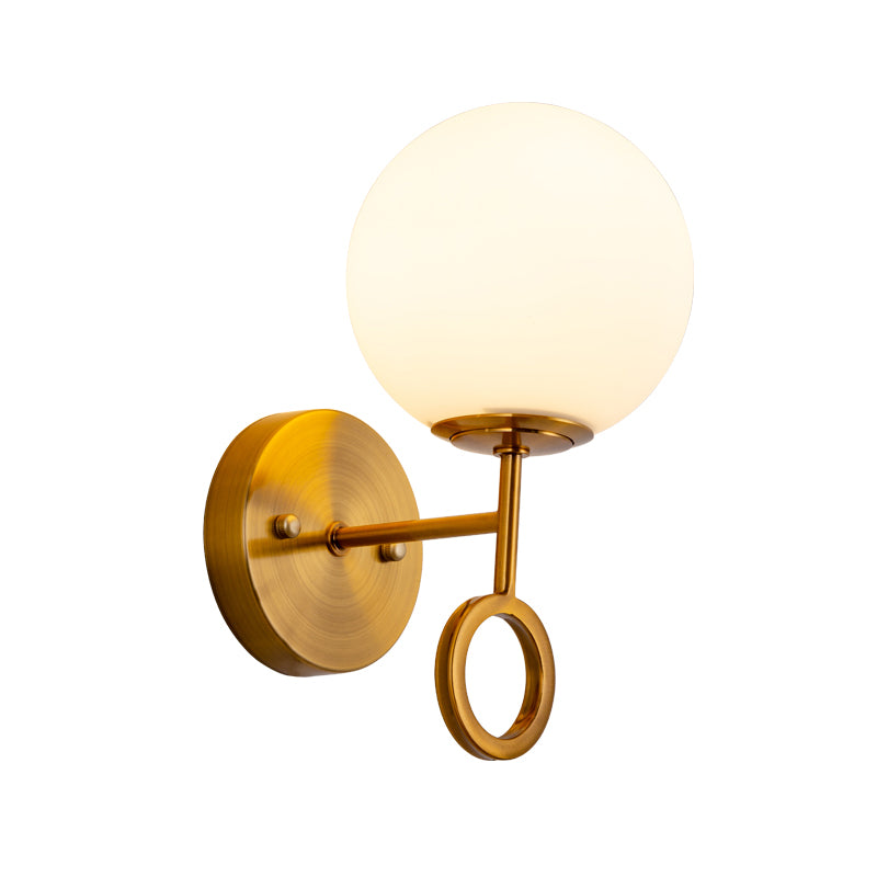 Minimalist 1 Light Sconce Lighting with Cream Glass Shade Brass Global Wall Mounted Lamp Clearhalo 'Cast Iron' 'Glass' 'Industrial' 'Modern wall lights' 'Modern' 'Tiffany' 'Traditional wall lights' 'Wall Lamps & Sconces' 'Wall Lights' Lighting' 520723