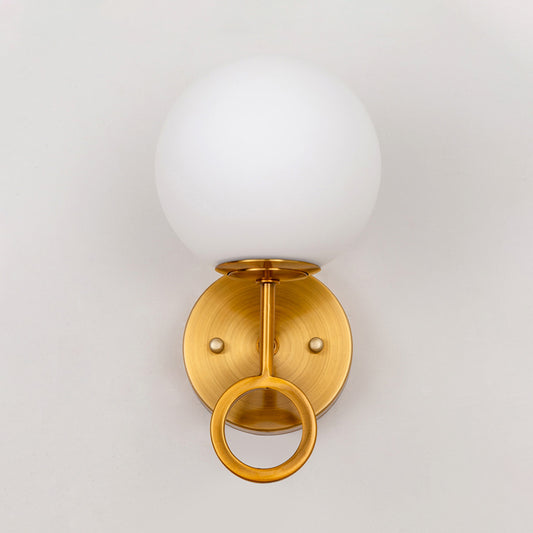 Minimalist 1 Light Sconce Lighting with Cream Glass Shade Brass Global Wall Mounted Lamp Clearhalo 'Cast Iron' 'Glass' 'Industrial' 'Modern wall lights' 'Modern' 'Tiffany' 'Traditional wall lights' 'Wall Lamps & Sconces' 'Wall Lights' Lighting' 520724